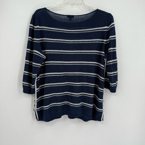 Talbots Women’s Sweater Linen Size 1X Blue Stripe Pullover Long Sleeve Tunic - Picture 8 of 11